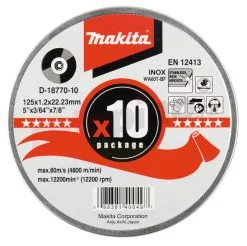 Disque à Tronçonner Inox 125x1,2mm WA60T Plat, 10pcs. Makita D-18770-10