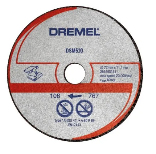 Disque De Coupe Pour Métal Et Plastique 77x11.1mm, 3pcs. Dremel DSM510