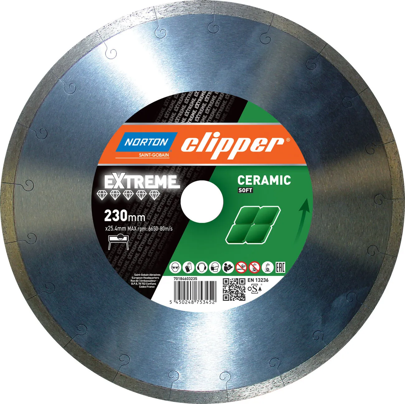 Disque Diamanté 230x25,4mm Norton Extreme Ceramic Soft H9